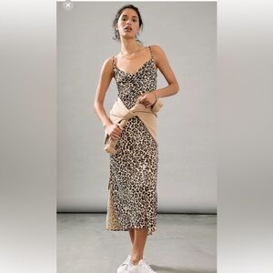 Anthropologie Anthro leopard silk dress adjustable straps size xl